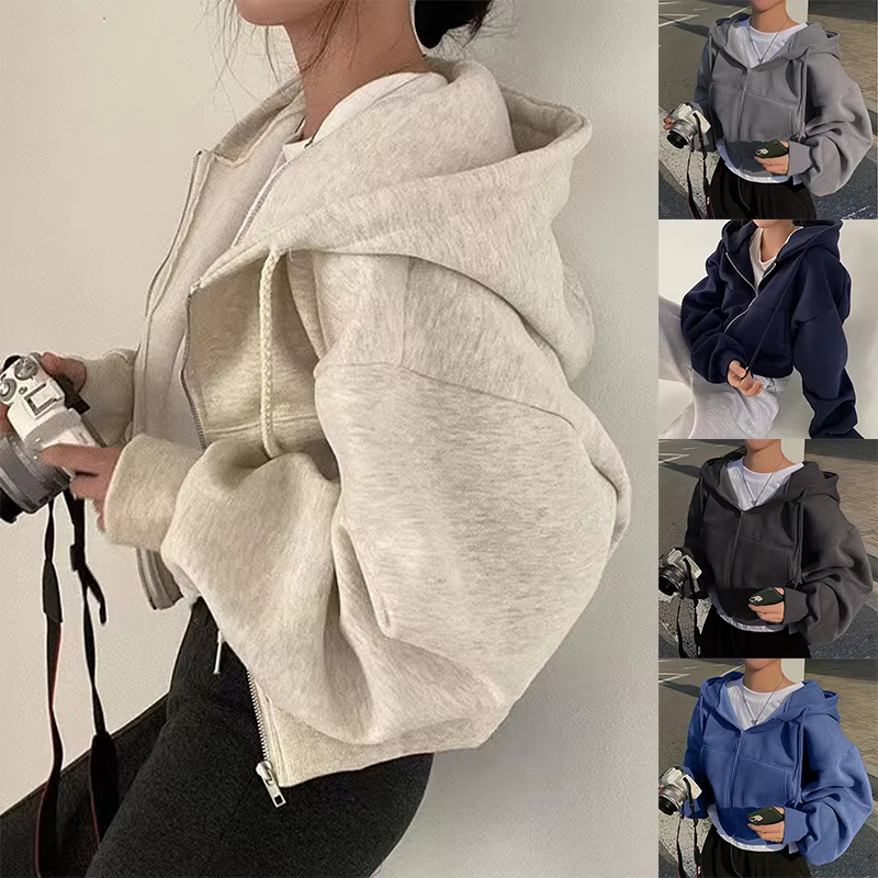 Sweat-shirt à capuche pour femmes, doublé polaire, polyvalent, court, Slim, lisse, Silhouette, ferme