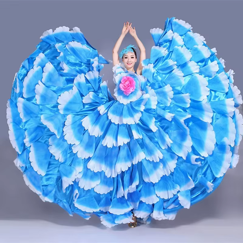 Robe de Flamenco 180/360/720 degrés, jupe gitane de danse moderne, robe à gros pétales pour femmes, 