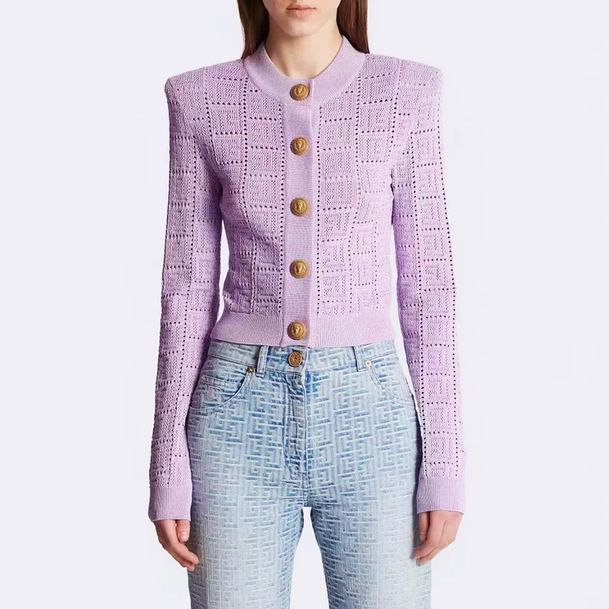 SML-Cardigan en tissu élastique pour femme, col rond creux, simple boutonnage, manches longues, coup