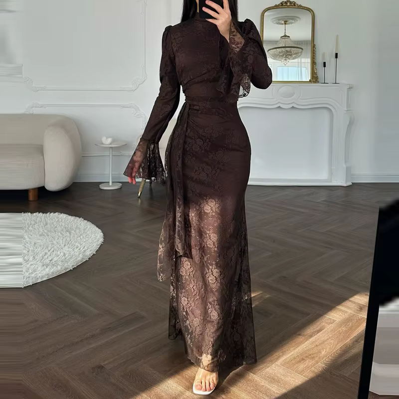 Robe de soirée élégante en dentelle brodée pour femme, collection Printemps-Été, style décontracté d