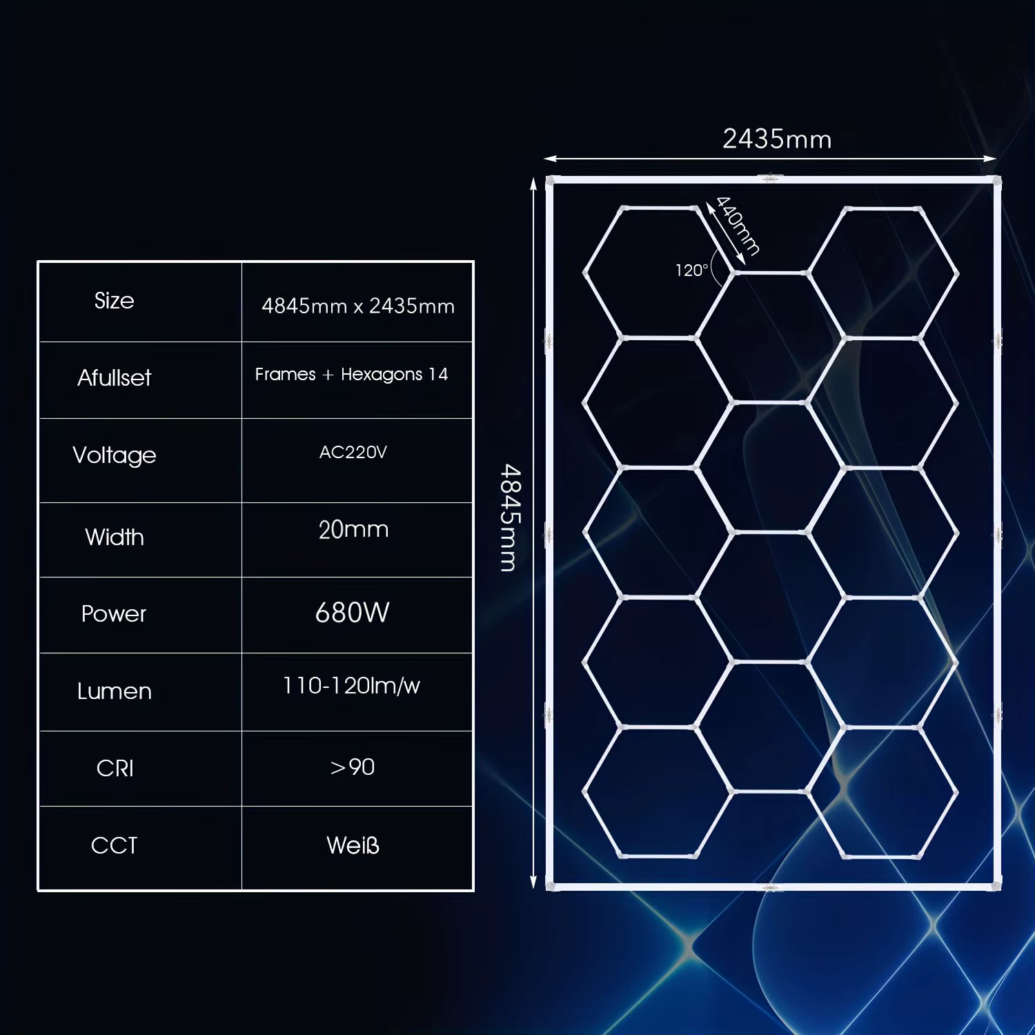 Paquet de 14 plafonniers LED hexagonaux, lumière de garage d'éclairage LED en nid d'abeille 680W, lu