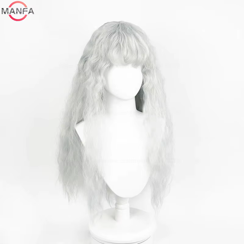 Griffith Cosplay perruque gris clair bouclés ondulés longs résistant à la chaleur perruques de cheve
