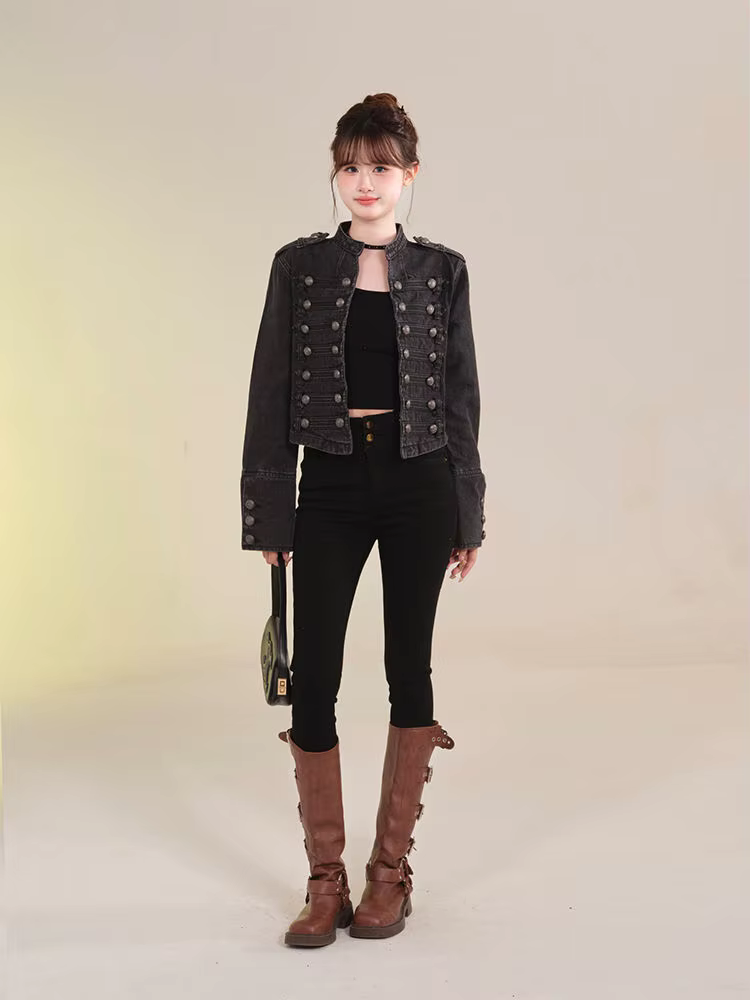 Veste courte en Denim rétro américain pour femmes, manteau de moto décontracté à manches longues et 