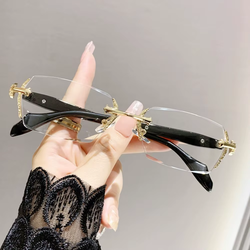 Y2K – lunettes Vintage sans cadre à bords coupés, Anti-fatigue oculaire en métal, Anti-lumière bleue
