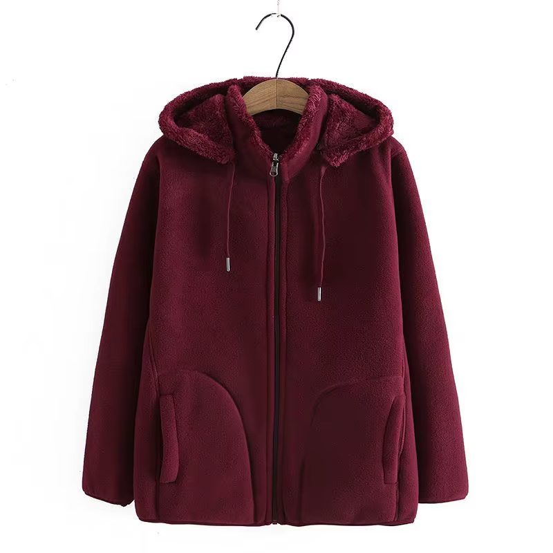 Sweat-shirt à capuche épais pour femme, veste polaire, manteaux avec fermeture éclair, hauts décontr