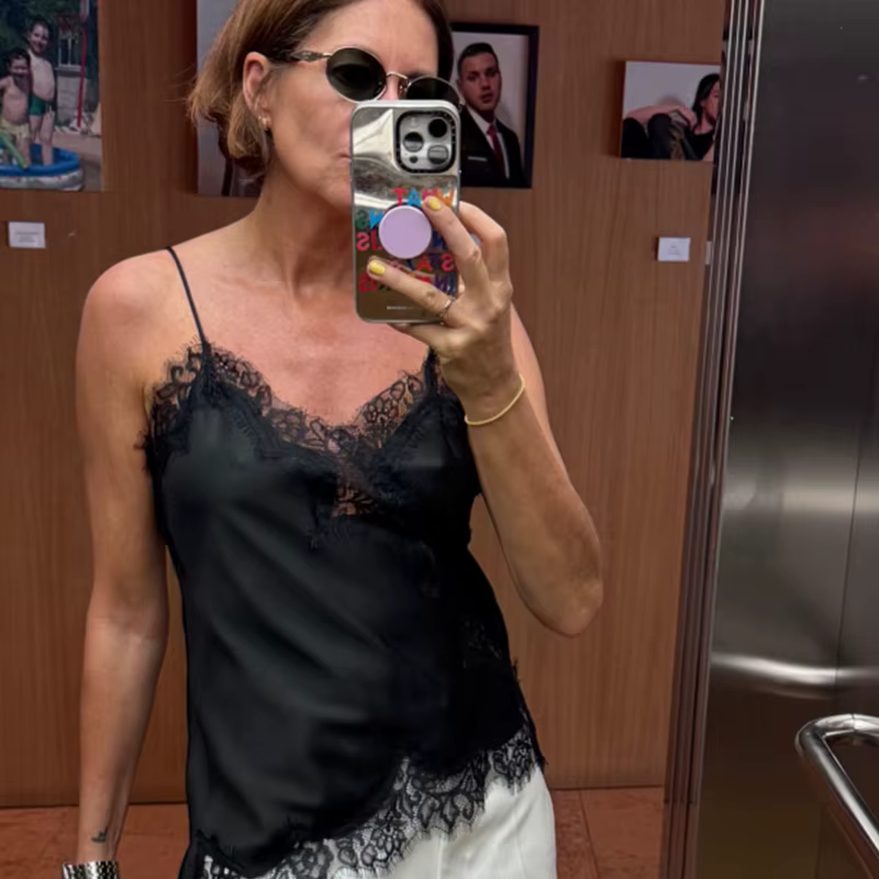 HXAO femmes recadrée dentelle haut Slip dos nu Sexy haut bleu femmes sans manches Camisole hauts de