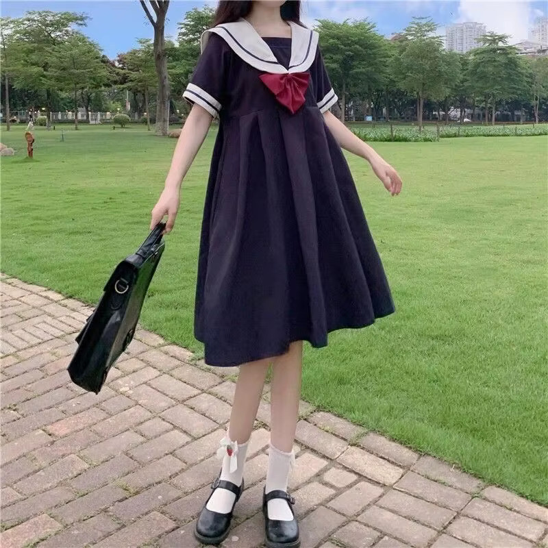 Robe d'été Style Preppy Jk, col marin, Boudoir, avec nœud, manches courtes, pour étudiante, jolie ro