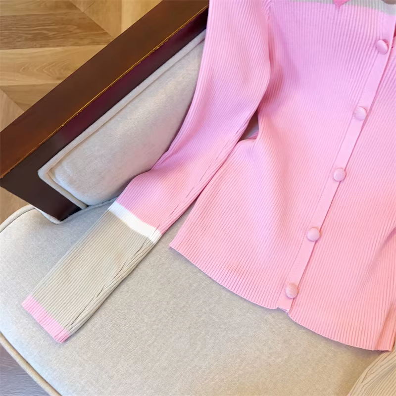  Cardigan ajusté doux en tricot, Style Blazer rose élégant, col contrasté, vêtements de bureau po
