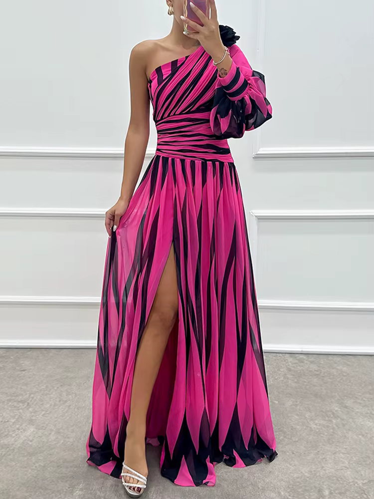 Robe maxi patchwork à manches longues lanterne, robe de soirée élégante pour femmes initiées une seu
