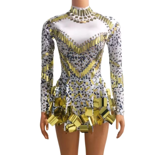 Raquel – robe de soirée miroir noire, extensible, pour danse sur scène, boîte de nuit, robe de céléb