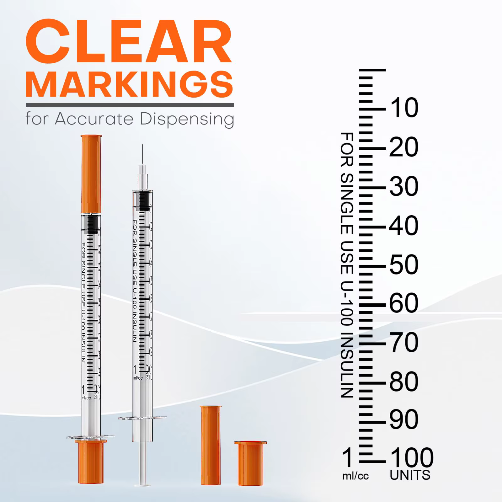 Seringage à insuline avec capuchon Orange à aiguille, stérilisé, emballé individuellement, sécurité