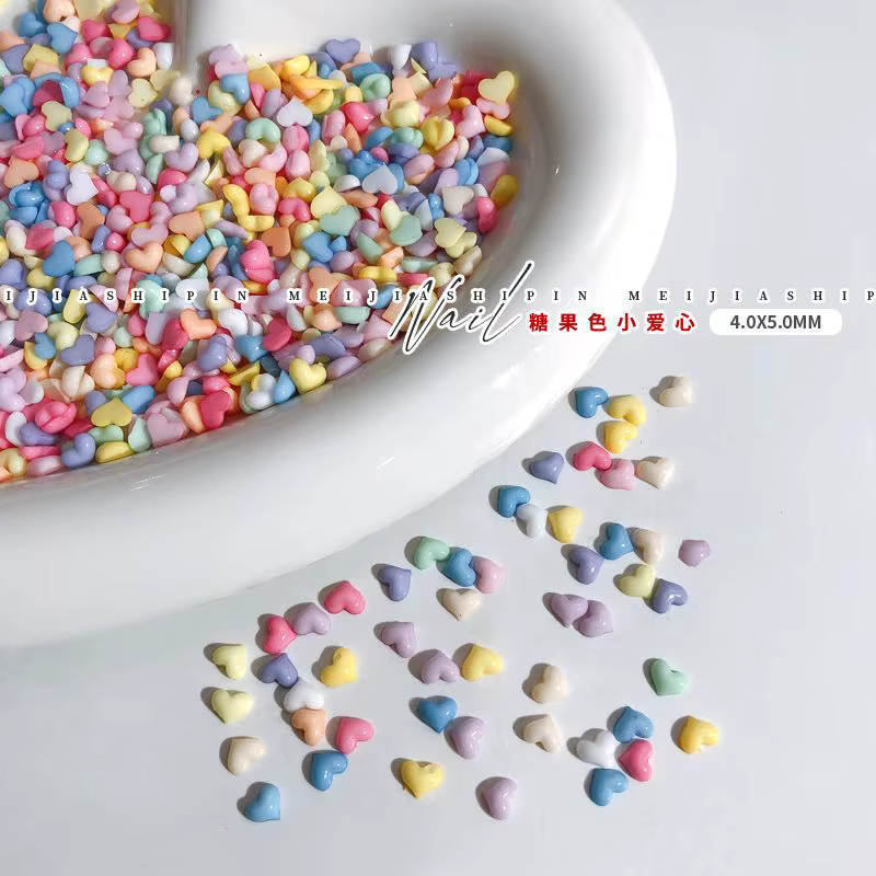 100 pièces Nail Art Mini coeur breloques 4x5mm mélange/résine blanche mignon strass en forme de coeu