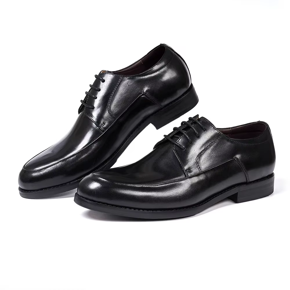 Chaussures Derby de Style italien pour hommes, faites à la main, en cuir véritable, bout uni, à lace