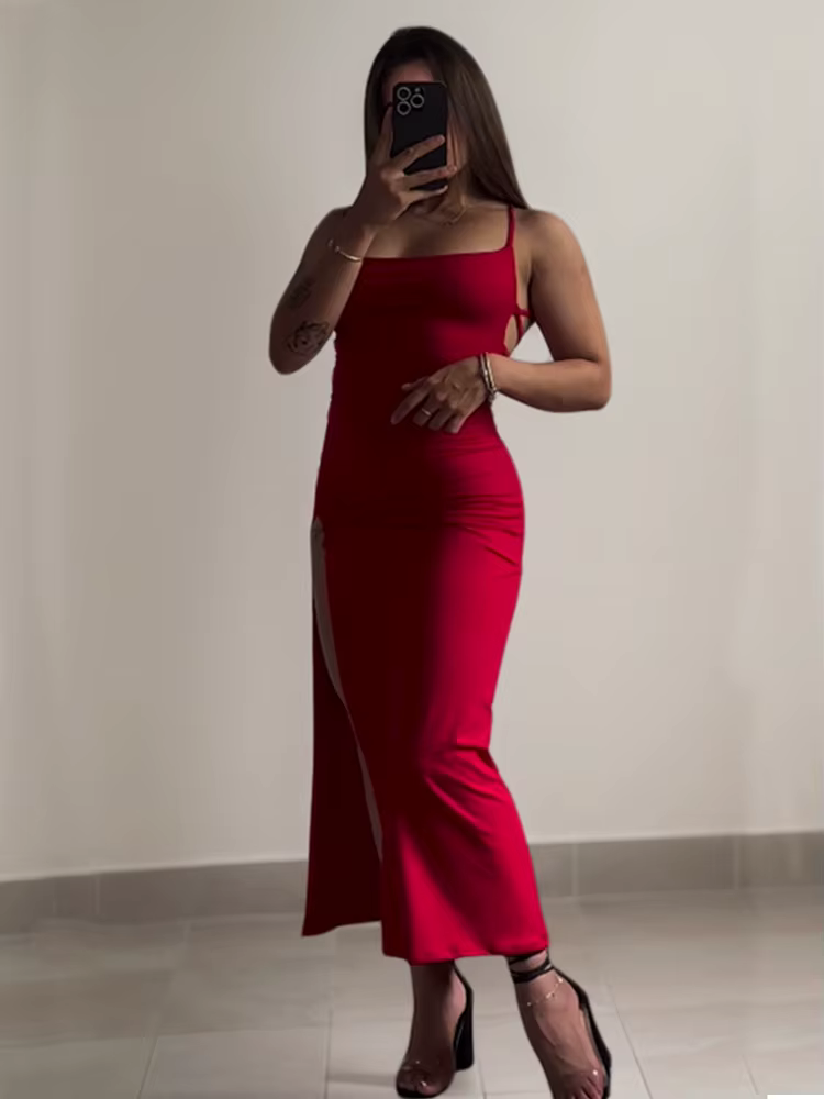 Robe longue à lacets, dos nu, Sexy, fendue, sans manches, moulante, fête, Club, Robes de soirée, rue
