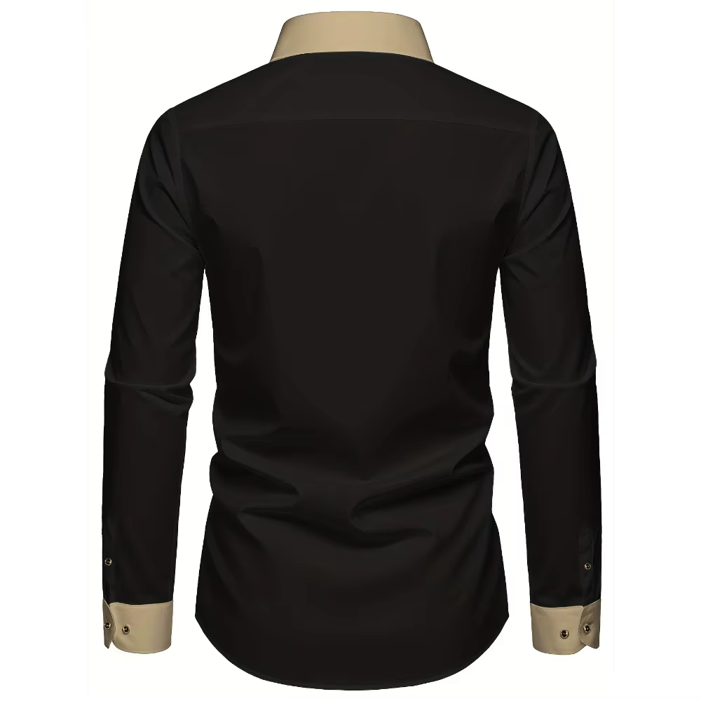 FGKKS hommes chemise noire flambant neuf haute rue Patchwork à manches longues intelligent décontrac