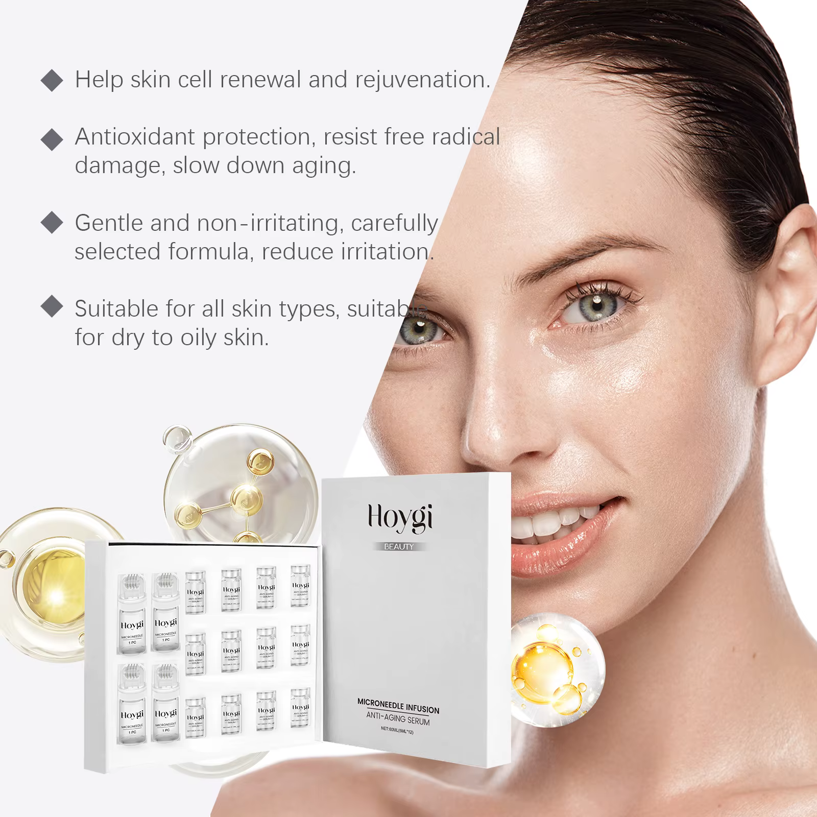 Kit Sérum Raffermissant Visage avec Rouleau Microneedle Anti-Âge, Essence Hydratante et Lissante pou