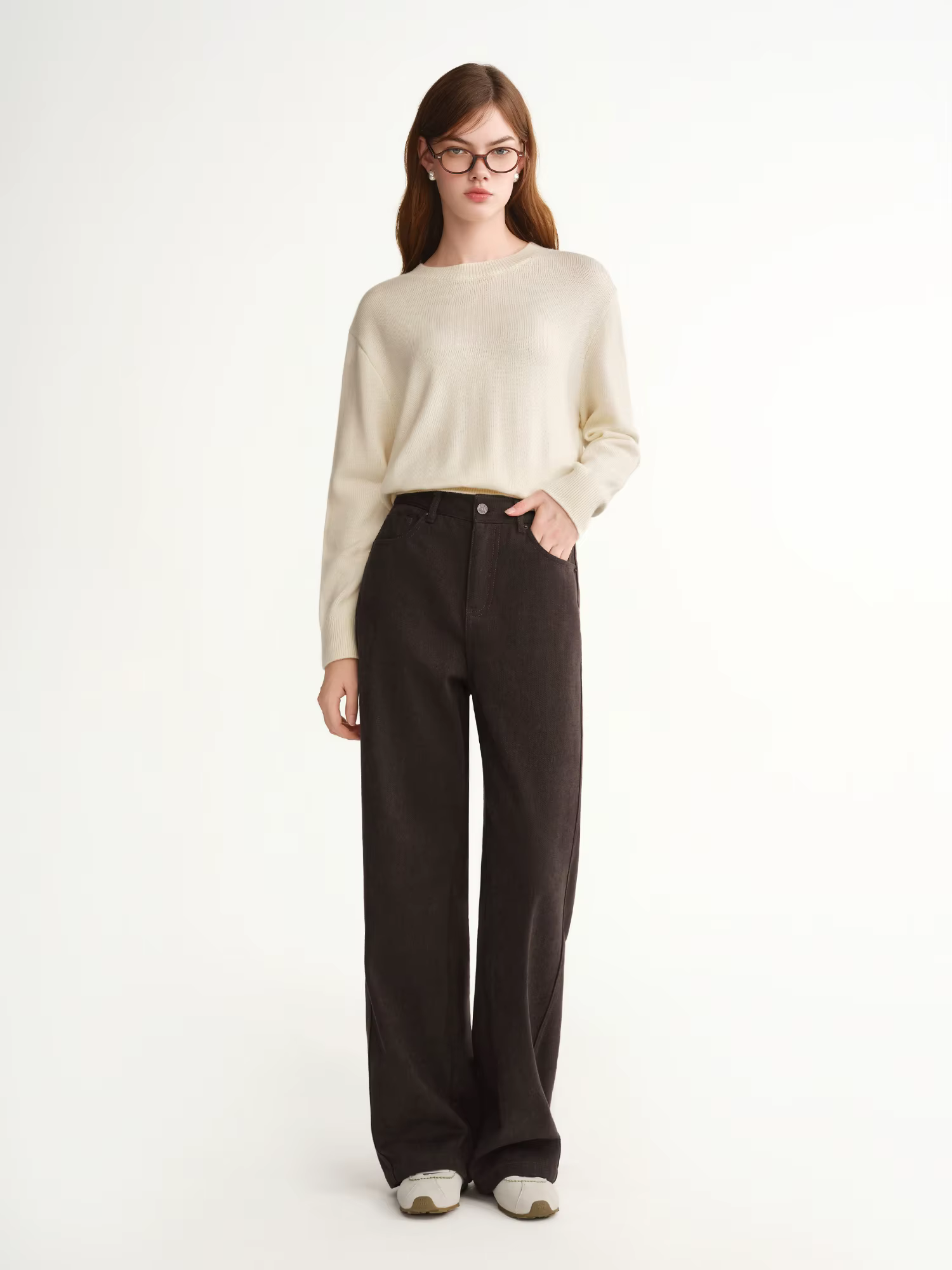 DUSHU 2025 Pantalon droit taille haute à jambes larges pour femme - Pantalon décontracté de bureau a