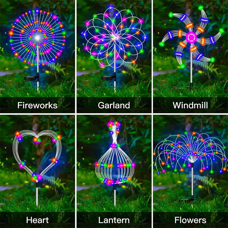 Feu d'artifice solaire LED piquet lumières extérieur jardin décor voie fée lumière étanche cour pelo