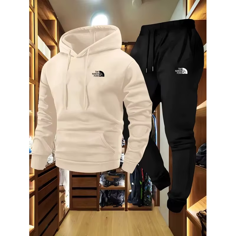 Ensemble deux pièces décontracté pour hommes, sweat-shirt à capuche et pantalon avec poches, coupe r
