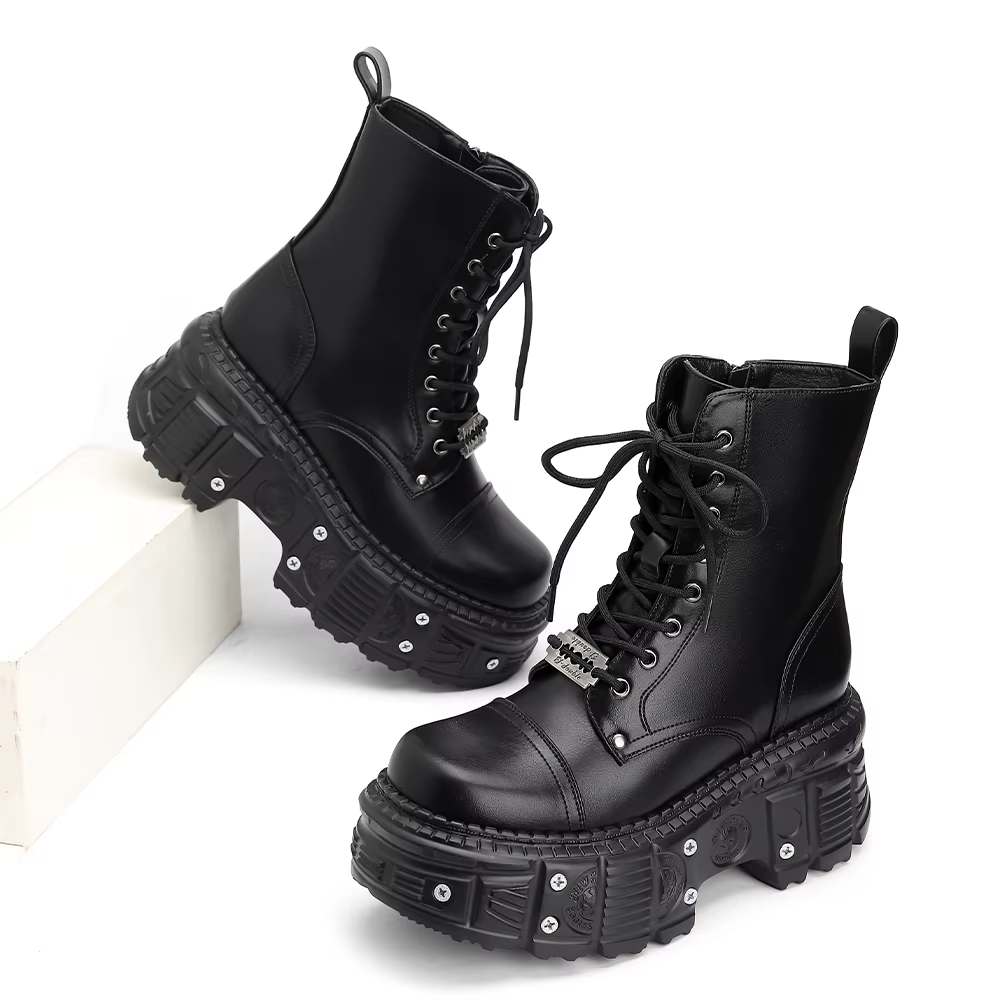 2026 nouveau Punk femmes plate-forme bottines femme Rock bout rond à lacets mode rétro grosses chaus