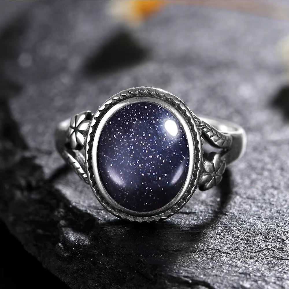 Vinatge bague en argent Bijoux féminins pierre de lune naturelle oeil de tigre anneaux personnalisés
