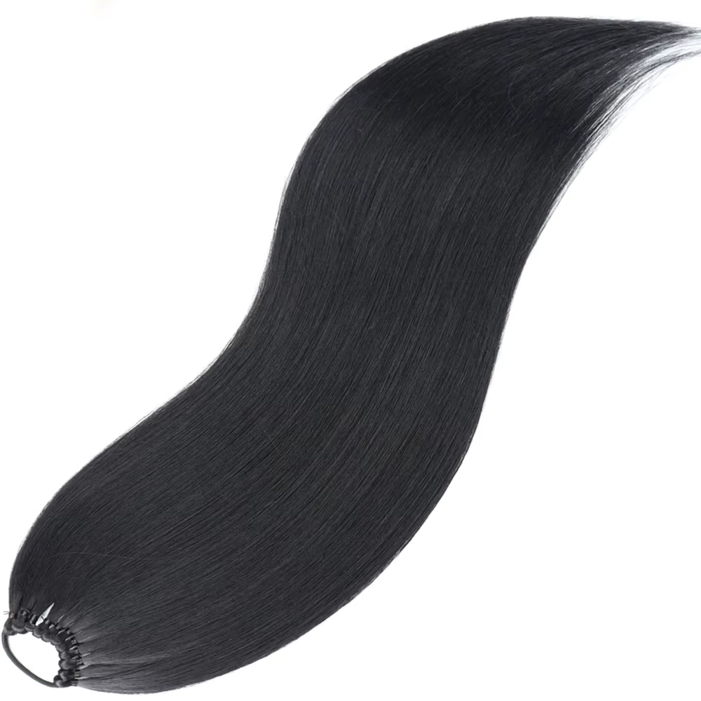 Extensions de queue de cheval synthétiques noires tressées naturelles, postiche longue et lisse avec