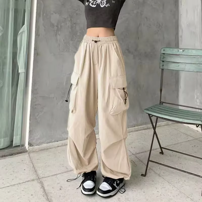 Pantalon d'outillage rétro américain pour femme, drapé à faisceau droit, joker d'été, ample, jambes