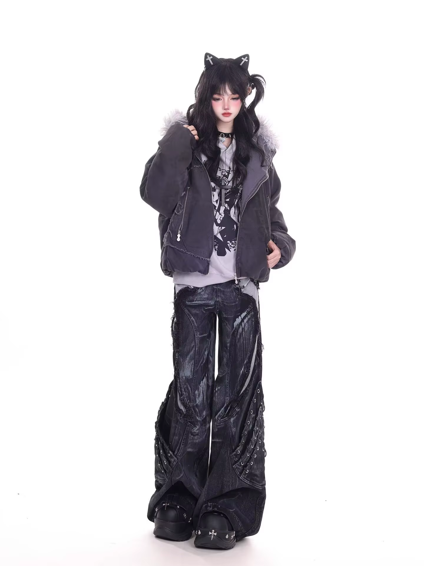 Jean de travail à motif serpent camouflage rétro américain pour filles de rue, hip-hop, ample, jambe
