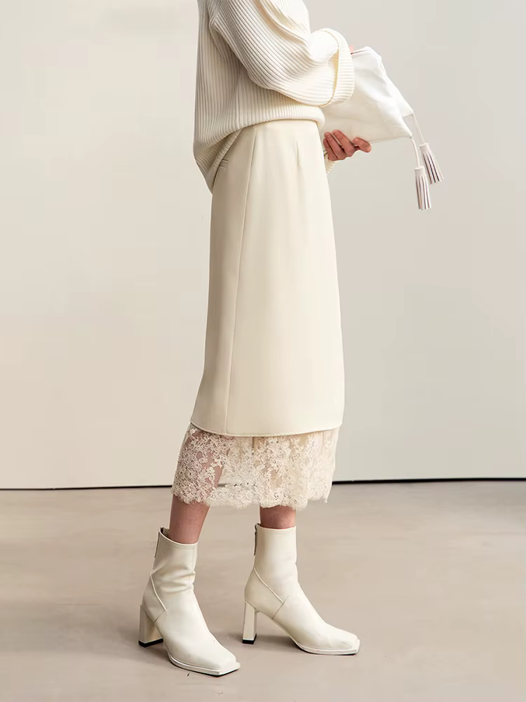 Amii minimalisme 2024 jupes pour femmes nouveau automne élégant banlieue dentelle sangle jupe une pi