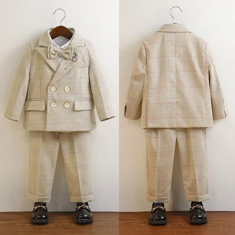 Costume de mariage pour enfants de 8 à 12 ans, vêtements d'automne pour garçons, ensemble Blazer à c