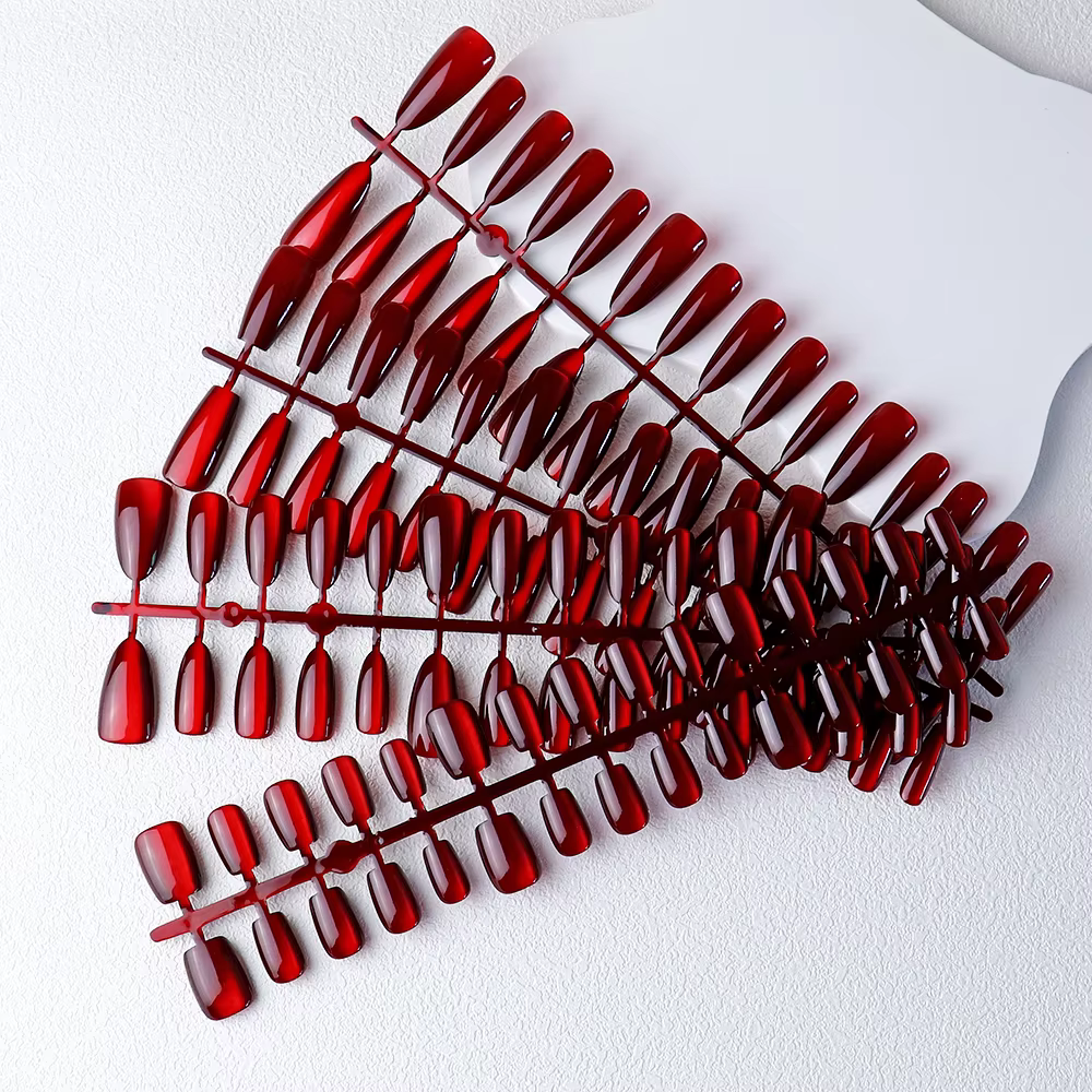 30 pièces aimant rouge oeil de chat faux ongles amande longue cercueil brillant faux ongles carrés f
