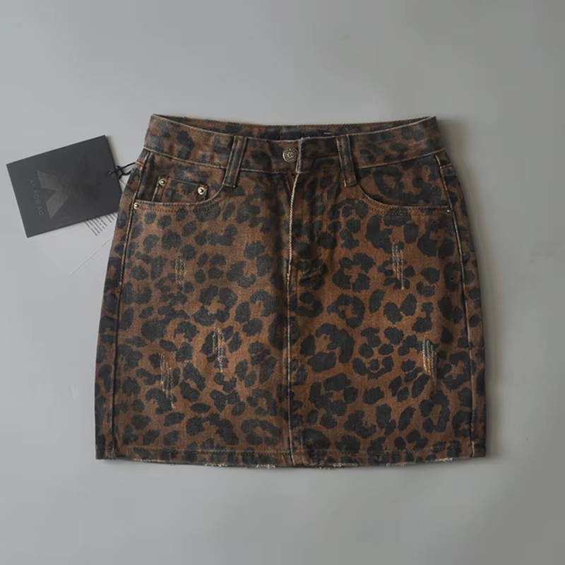 Mini-jupes taille haute pour femmes, jupes léopard à la mode, denim vert vintage, jupe de combat déc