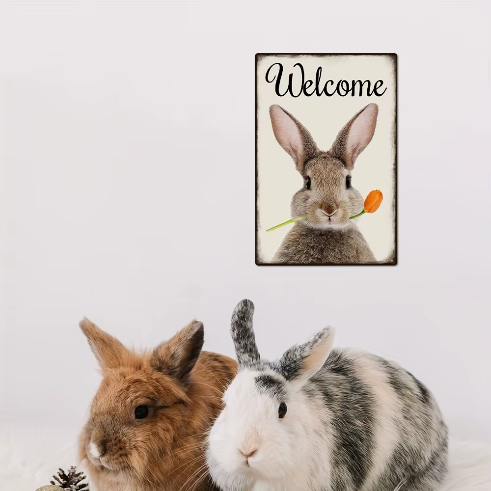Putuo Decor-Panneau de bienvenue en métal, décor d'art mural lapin vintage, maison, jardin, ferme, 7
