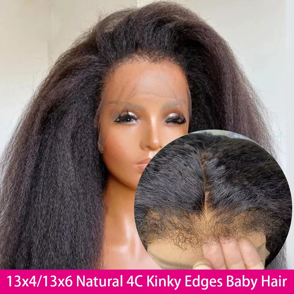 Kinky Straight Lace Frmeds Wig, Go Glueless Wig, Yaki Straight Human Hair Wig, Pre Plucked, 6x4 HD L