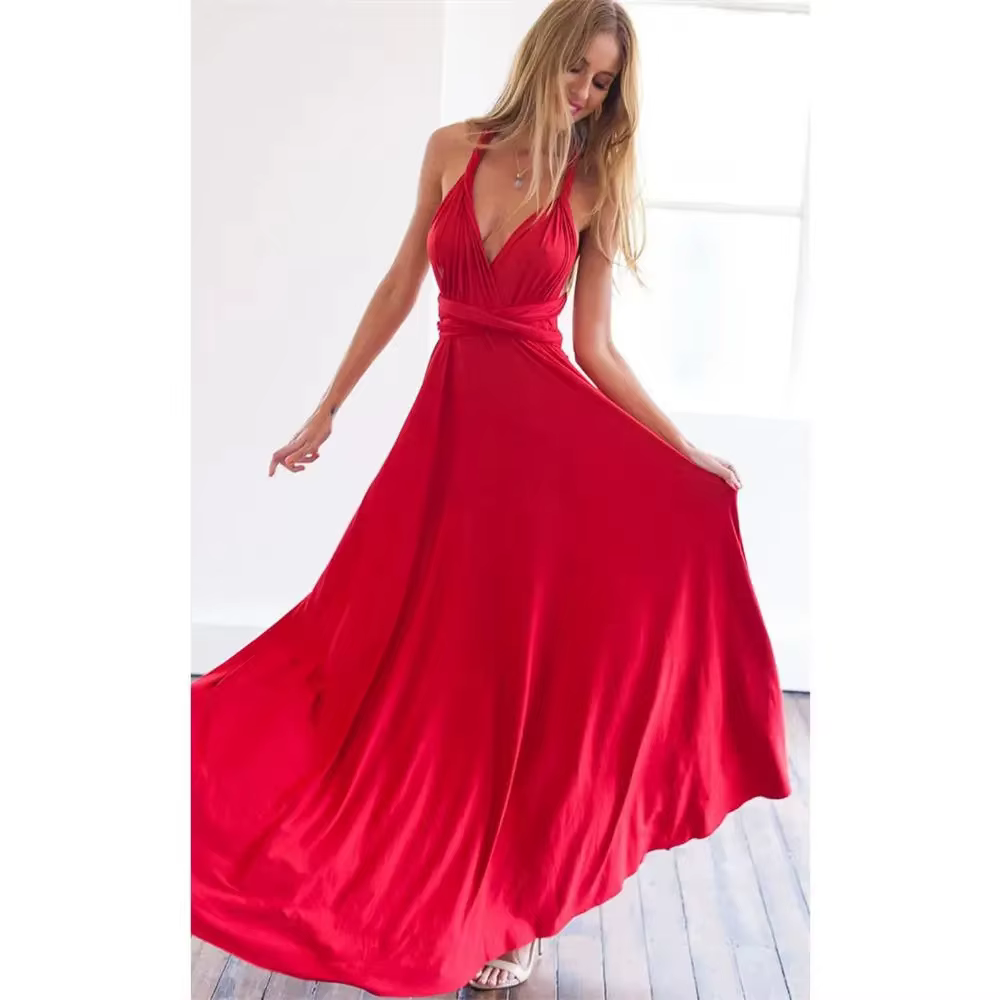 Sexy femmes Multiway Wrap Convertible Boho Maxi Club Robe rouge pansement Robe Longue fête demoisell