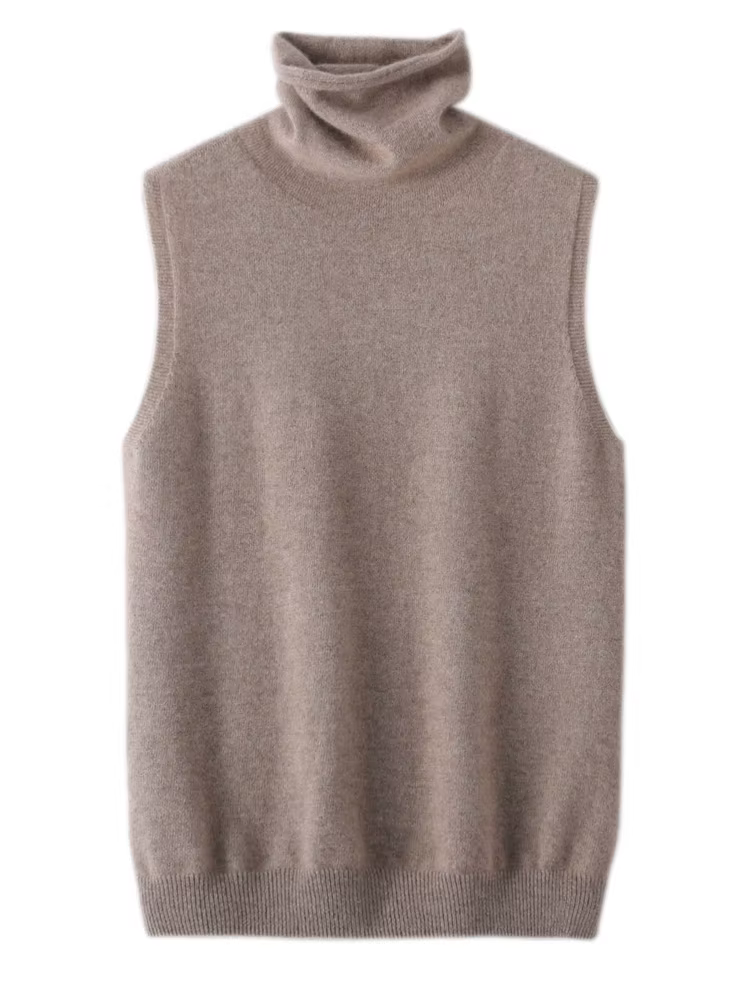 Femmes 100% laine mérinos pulls sans manches col roulé pull gilet laine tricots printemps automne hi
