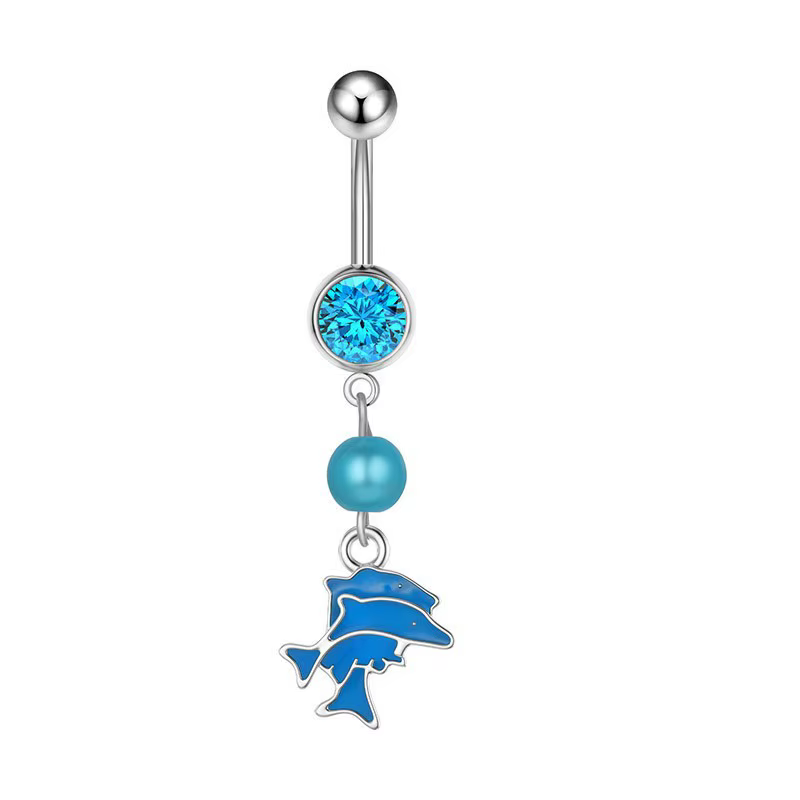 Mode bleu coeur pendentif nombril Piercing bijoux femmes nombril anneau corps bijoux en acier inoxyd