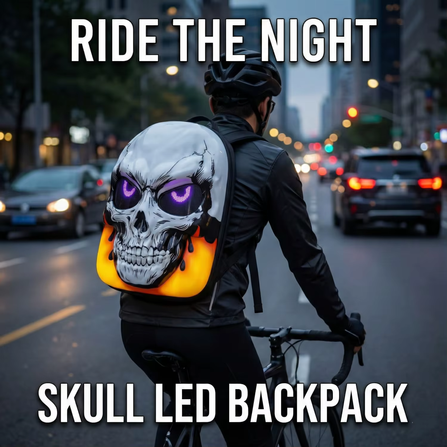 Sac à dos de moto à coque rigide avec crâne LED 3D, avec yeux programmables, contrôle par applicatio
