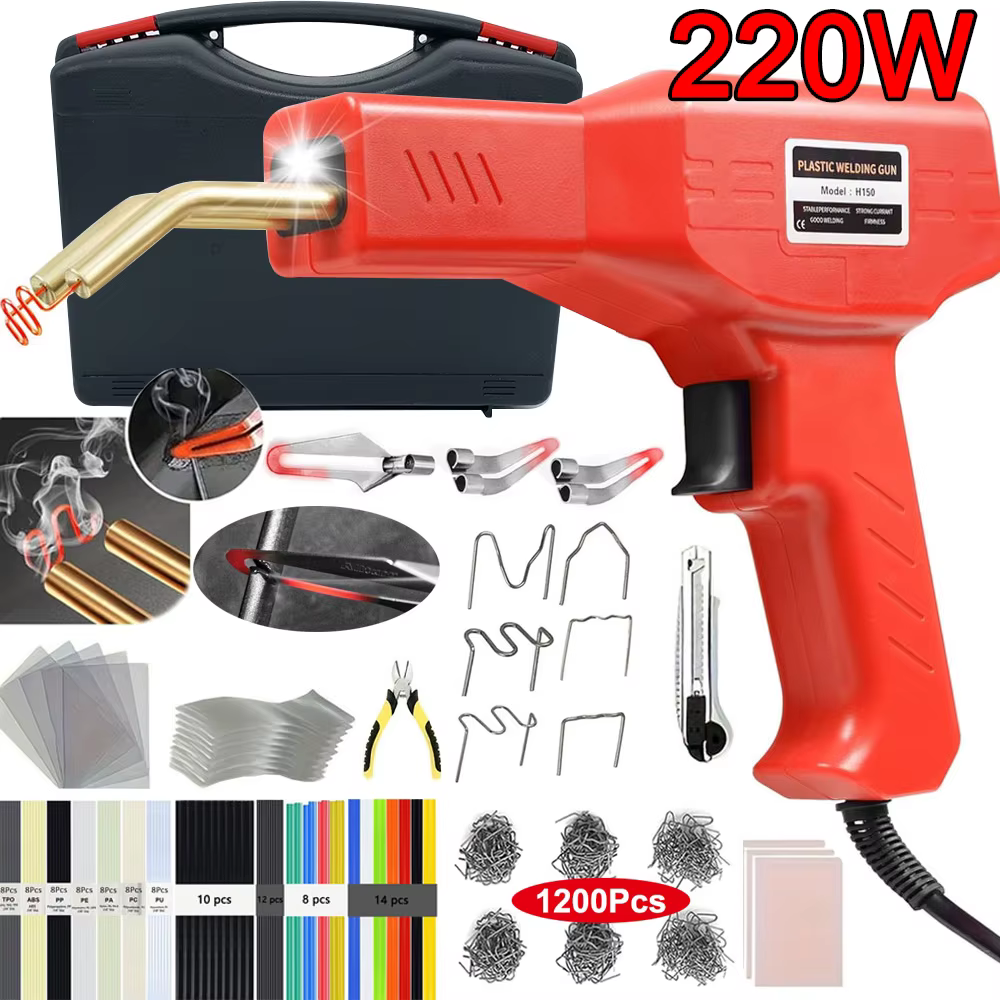 Soudeur plastique 2 en 1 amélioré 220W / 50W, Kit de soudage du plastique, agrafeuse à chaud, pistol