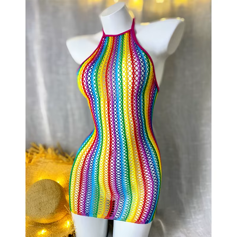 1 pièce Robe moulante sexy pour femme en résille ajourée transparente, tenue de plage sans bikini, m