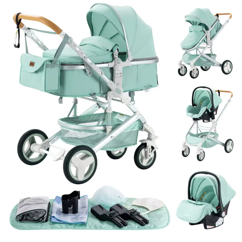 Poussette multifonction 3 en 1 avec panier de couchage et siège auto, poussette compacte pliable, po