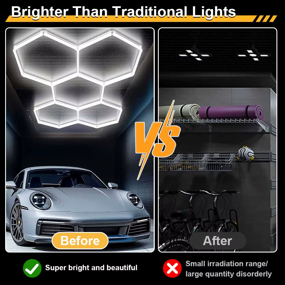 VASTFIRE 1/3/5/8/14 trous nid d'abeille hexagonal LED plafonnier de garage 6500K lumière froide pour