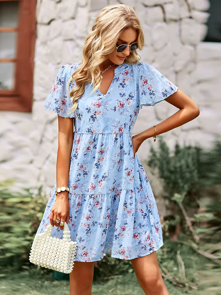 Msfilia mode robe florale femmes printemps automne col en V à manches courtes ample Chic robes impri