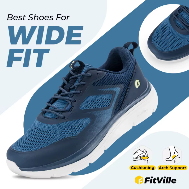 FitVille chaussures de marche pour hommes bout large 2E léger antidérapant marche chaussure de Tenni