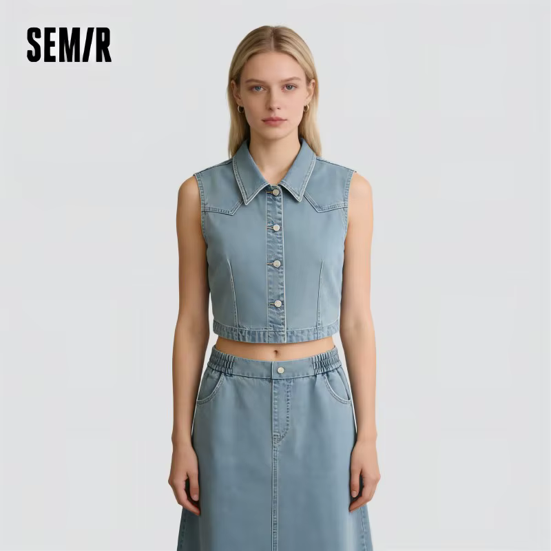 Ensemble jupe et chemise sans manches rétro à col revers pour femme Semir 2026 – Style décontracté u