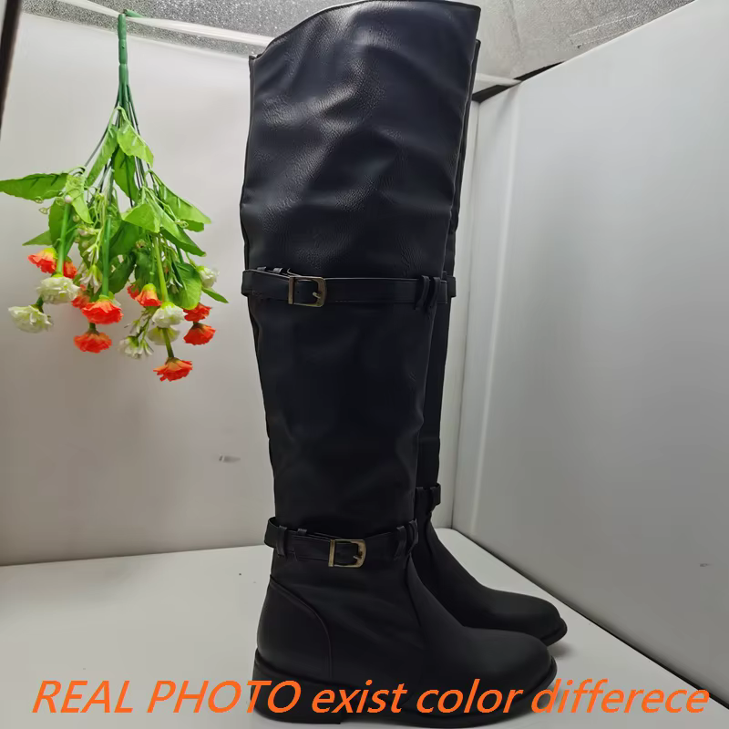 SIMLOVEbalance-Cuissardes à talons larges pour femmes, chaussures de nuit, à enfiler, taille 47 et 4