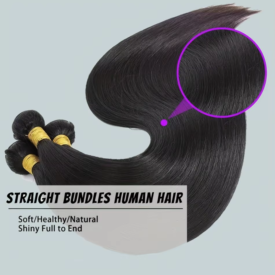 Extensions de cheveux humains vierges lisses et naturels, non traités, en lots de 1/3/4 pièces, 26,