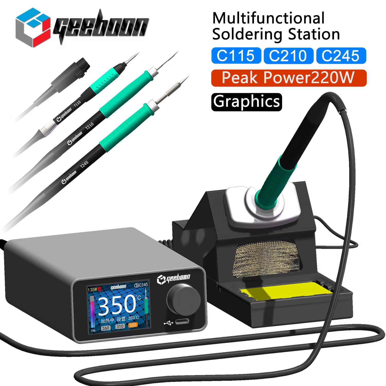 GEEBOON 220W TC22 station de soudage compatible avec 115/210/245/T12 pointe de soudure affichage de 
