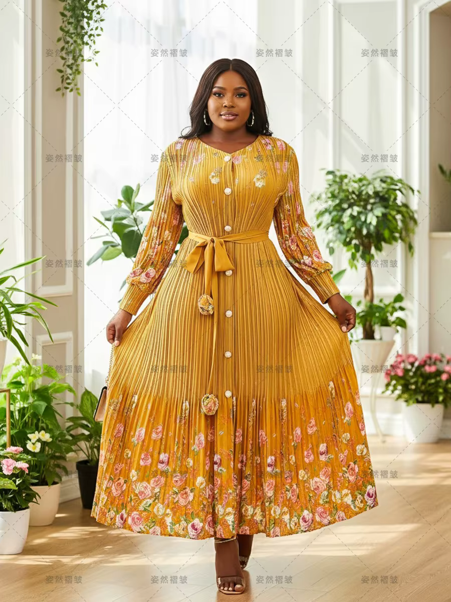 Miyake – robe plissée à manches longues pour femme, vêtement décontracté, jupe froissée, taille uniq