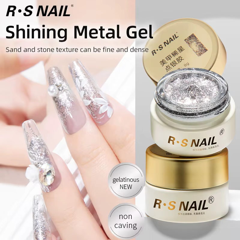 RS NAIL 8g Gel de peinture scintillant sans lingette Gel platine paillettes métallique doré argenté 